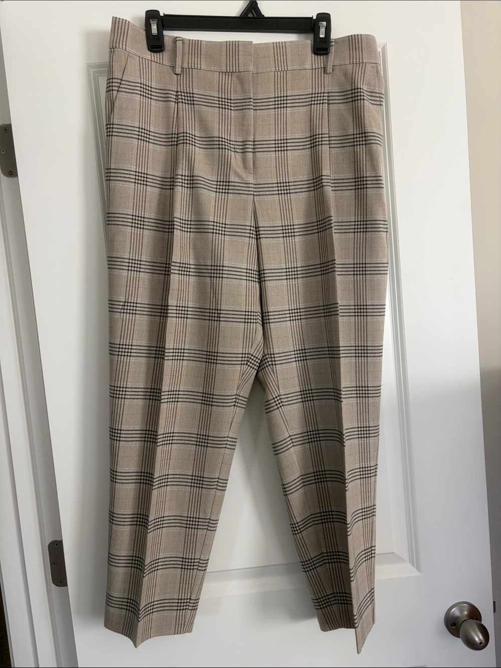 LOFT Beige Plaid High Rise Pleated Front Tapered Ankle